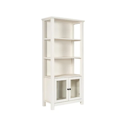 Omaha Modern Farmhouse Storage Cabinet Bookcase, Glass Doors And Open Shelves