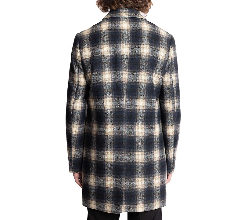 Paisley & Gray Men's Navy & Cream Buffalo Plaid Topper Coat