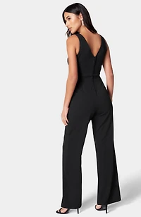 bebe Women's Scuba Crepe V-Neck Jumpsuit