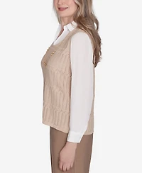 Alfred Dunner Women's Emerald Isle Two in One Textured Vest Top with a Detachable Necklace