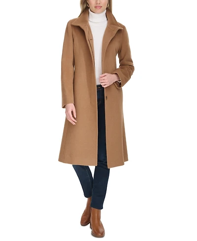 Cole Haan Womens Stand-Collar Single-Breasted Wool Blend Coat