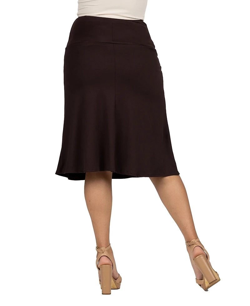 24seven Comfort Apparel A Line Elastic Waist Knee Length Skirt