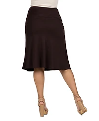 24seven Comfort Apparel A Line Elastic Waist Knee Length Skirt
