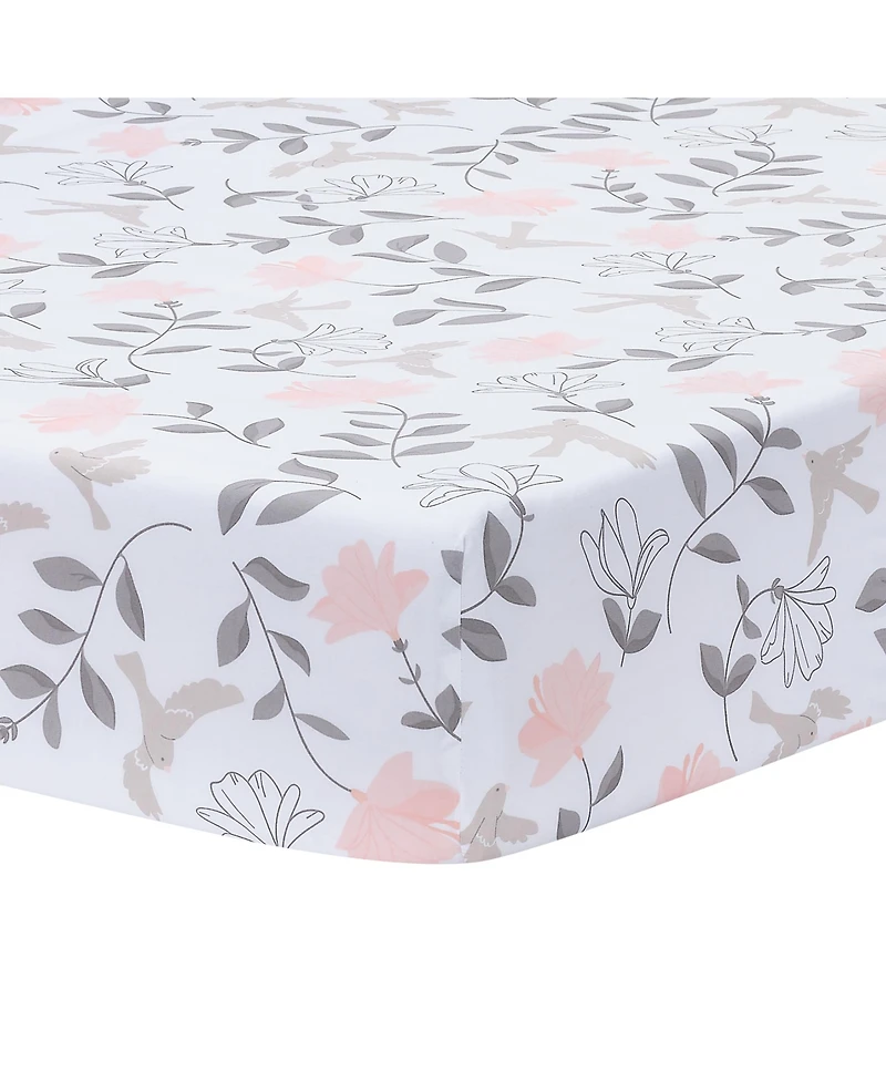 Lambs & Ivy Petals White/Pink/Gray Floral 100% Cotton Fitted Crib/Toddler Sheet
