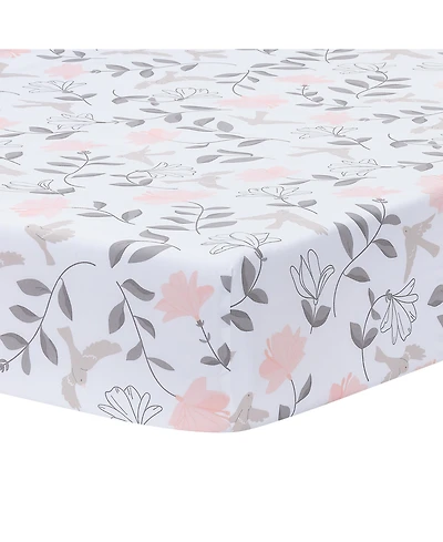 Lambs & Ivy Petals White/Pink/Gray Floral 100% Cotton Fitted Crib/Toddler Sheet