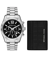 Michael Kors Men's Lexington Chronograph Stainless Steel Watch and Card Case Gift Set 44mm