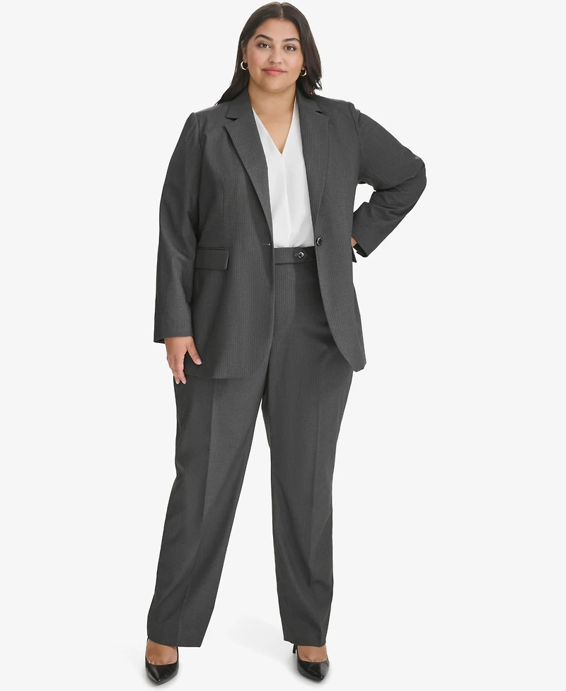 Calvin Klein Plus Pinstriped One-Button Jacket