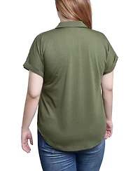 Ny Collection Short Sleeve Woven Front-Jersey Back Top