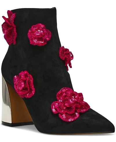 Betsey Johnson Women's Finlee Rosette Flare-Heel Dress Booties