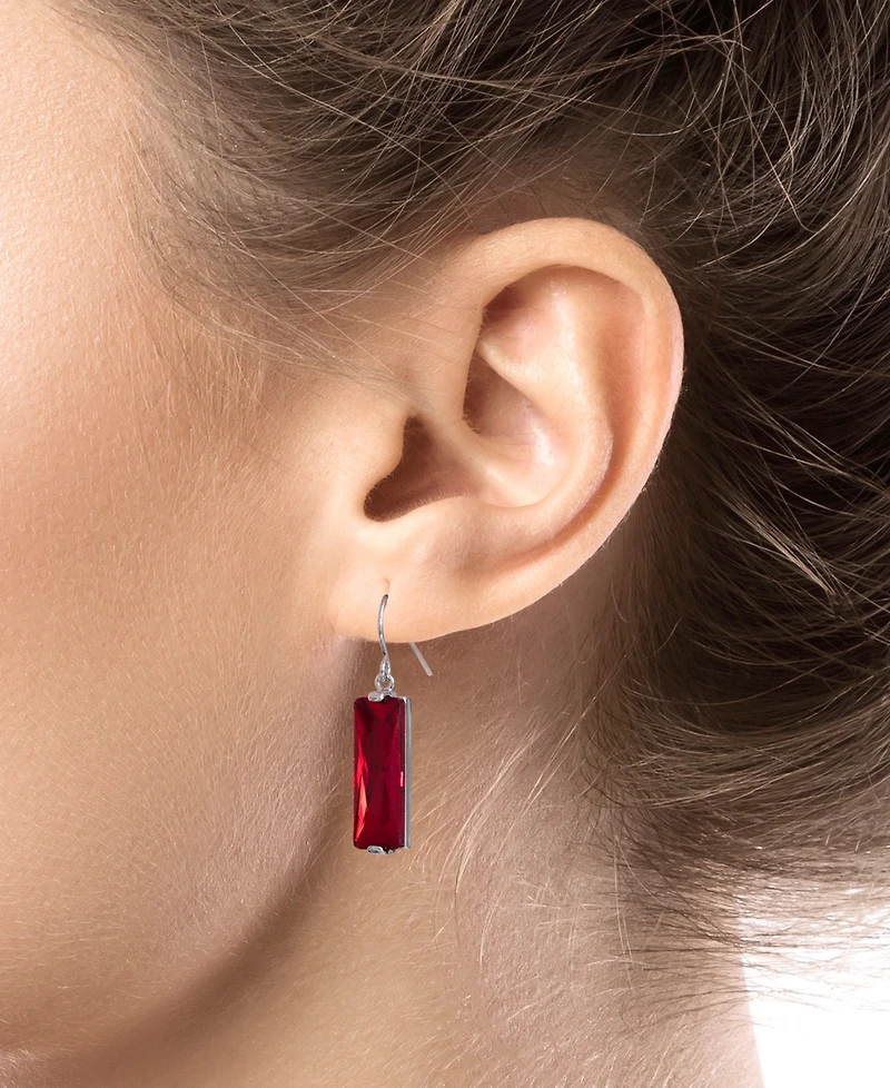 Color Crystal Rectangle Drop Earrings Sterling Silver