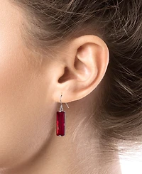 Color Crystal Rectangle Drop Earrings Sterling Silver