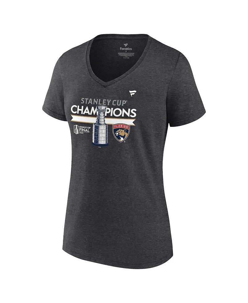 Fanatics Women's Heather Charcoal Florida Panthers 2024 Stanley Cup Champions Locker Room Plus V-Neck T-Shirt