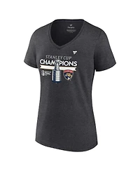 Fanatics Women's Heather Charcoal Florida Panthers 2024 Stanley Cup Champions Locker Room Plus V-Neck T-Shirt
