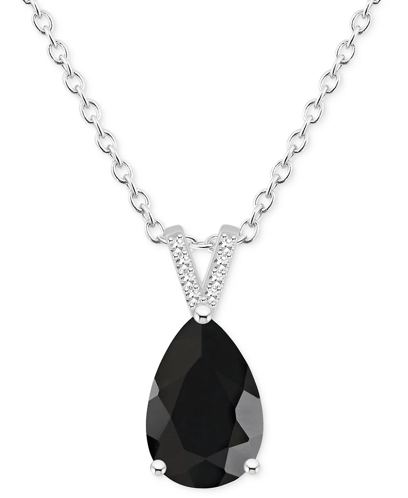 Labradorite & Diamond Accent Pear 18" Pendant Necklace in Sterling Silver (Also in Onyx)