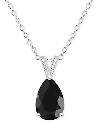 Labradorite & Diamond Accent Pear 18" Pendant Necklace in Sterling Silver (Also in Onyx)