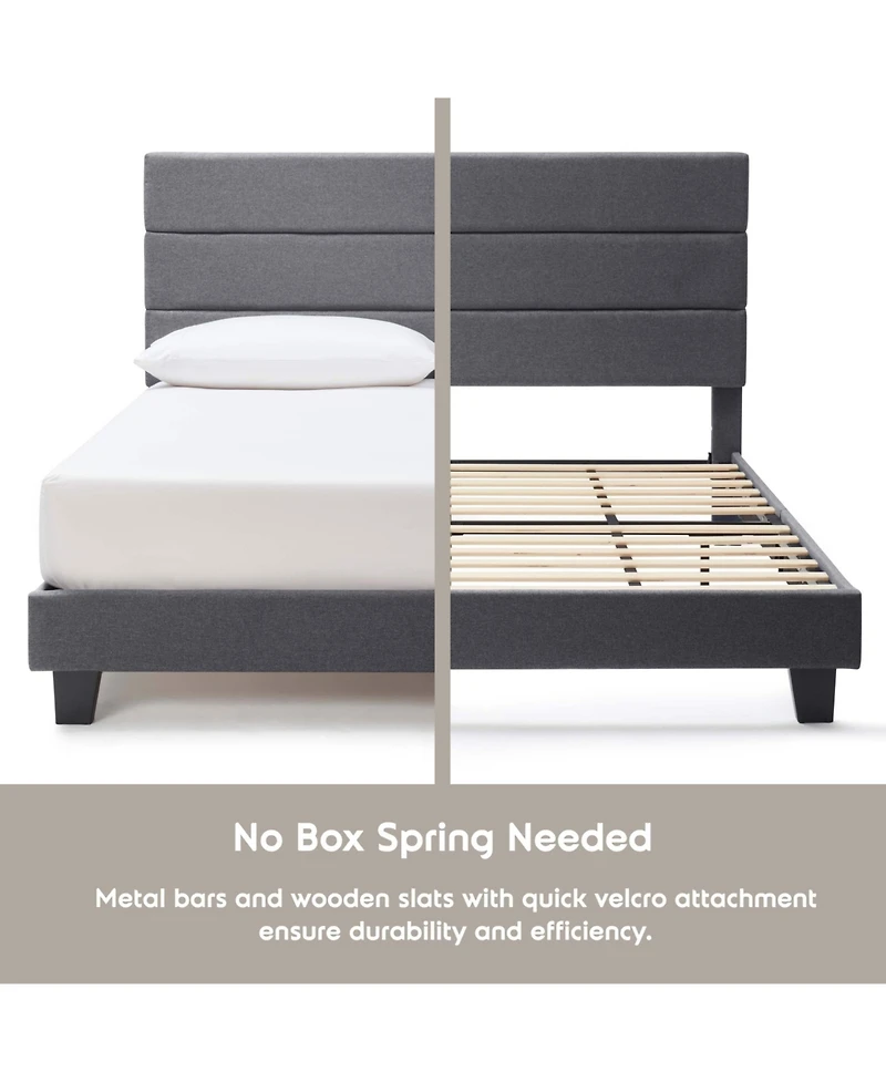 Clara Clark Horizontal Channel Upholstered Platform Bed - King - Navy