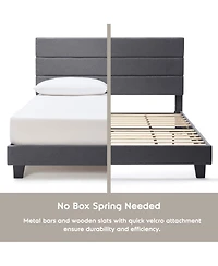 Clara Clark Horizontal Channel Upholstered Platform Bed - King - Navy