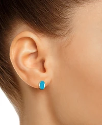 Turquoise Solitaire Oval Claw-Set Stud Earrings 14k Gold
