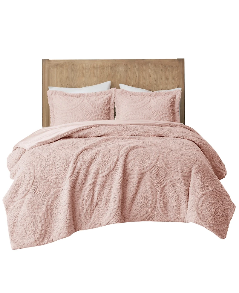Madison Park Arya Embroidered Medallion Faux Fur 3-Pc. Comforter Set, King/California King