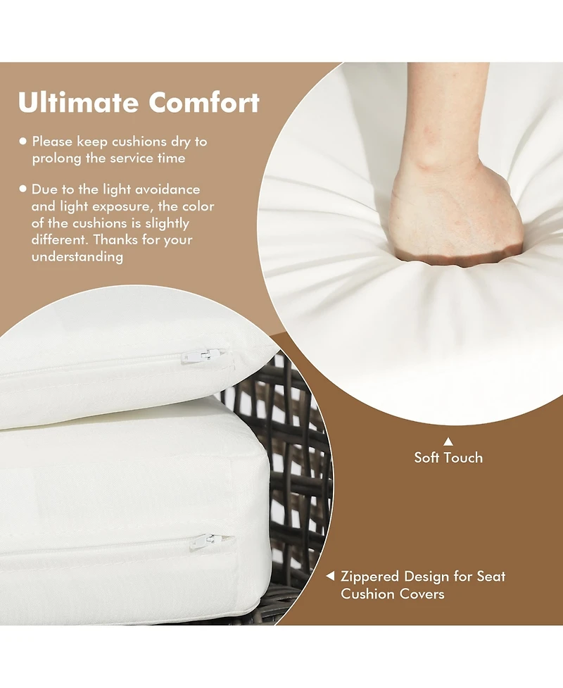 Gymax 3PCS Patio Pe Rattan Conversation Furniture Set Bistro Set Acacia Wood Tabletop