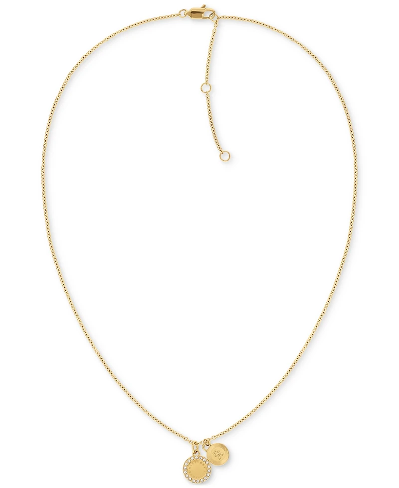 Tommy Hilfiger Gold-Tone Circle Crystal Pendant Necklace, 16" + 2" extender