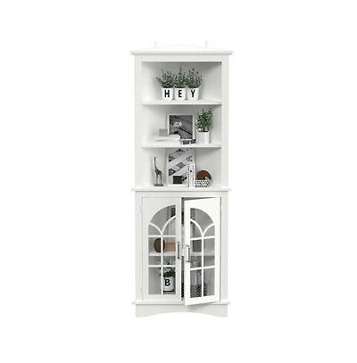 Mondawe 63.3inch White Corner Storage Cabinet Tall Freestanding Bookcase with Doors&Adjustable Shelves