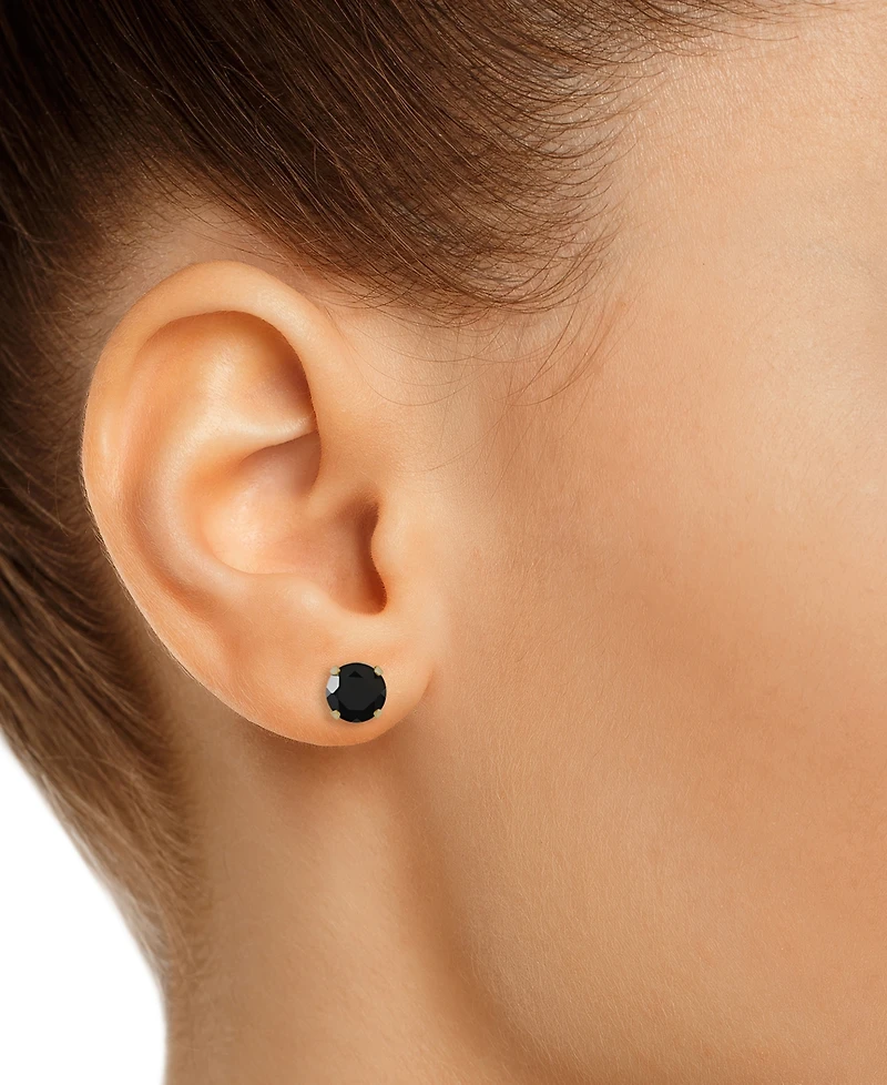 Onyx Solitaire Four Prong Stud Earrings 10k Gold
