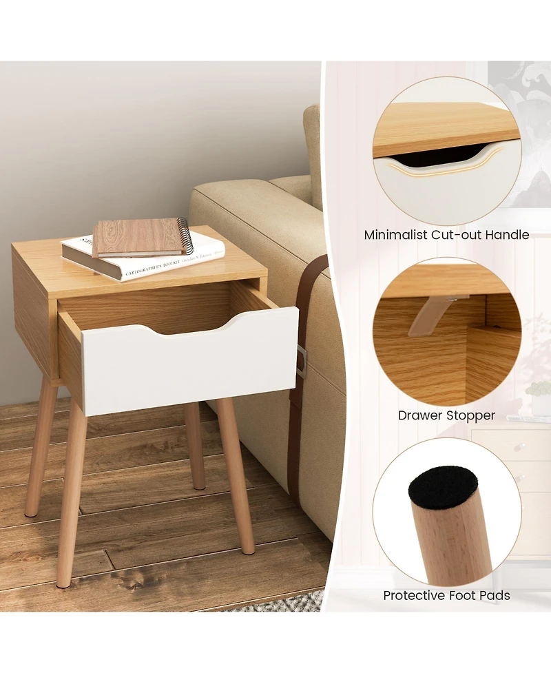 Sugift Modern Nightstand with Storage Drawer for Bedroom Living Room