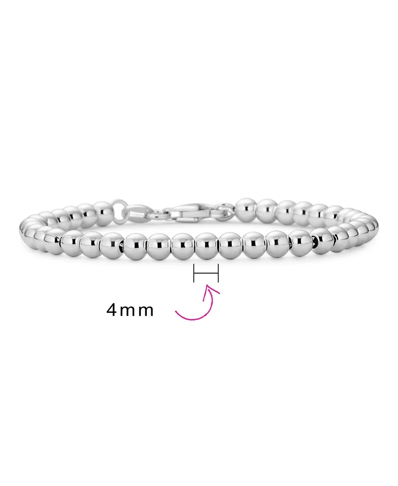 Bling Jewelry Simple Plain Hand Strung Polish Round Light Weight Sterling Silver Bead 4MM Ball Strand Bracelet 7 Inch