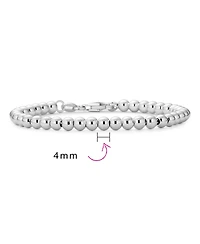 Bling Jewelry Simple Plain Hand Strung Polish Round Light Weight Sterling Silver Bead 4MM Ball Strand Bracelet 7 Inch