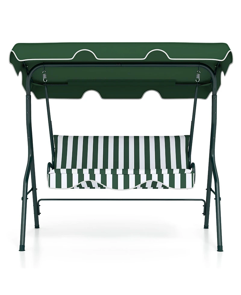 3 Seats Patio Canopy Steel Frame Swing Glider Hammock Cushioned Backyard Green