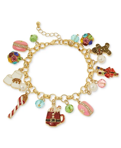 Holiday Lane Gold-Tone Holiday Treats and Beaded Charm Bracelet