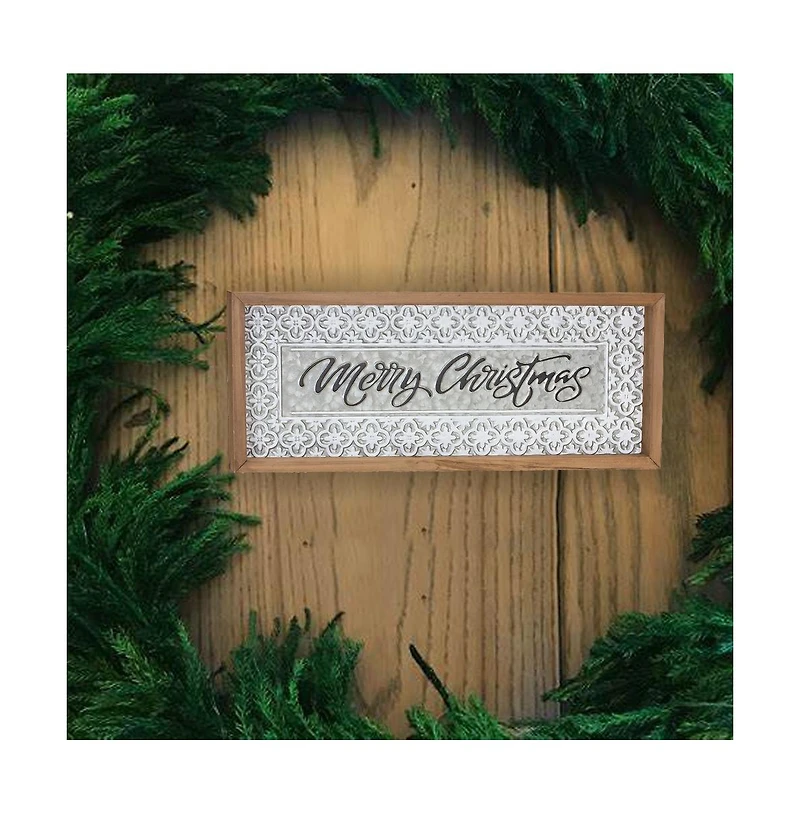 Slickblue Set of 2 Ornate Metal Merry Christmas Signs for Festive Decor