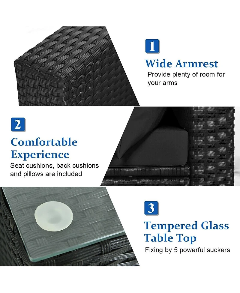Sugift 7 Pieces Sectional Wicker Furniture Sofa Set with Tempered Glass Top