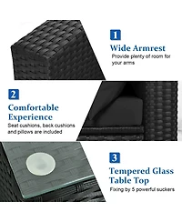 Sugift 7 Pieces Sectional Wicker Furniture Sofa Set with Tempered Glass Top