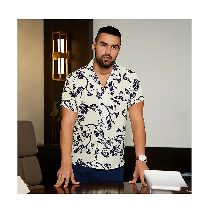 Men's Midnight Black & Ivory White Contrast Flower Shirt