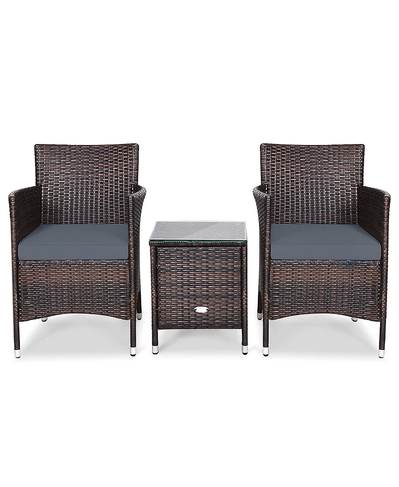 Sugift 3 Pieces Ergonomic Wicker Patio Conversation Set