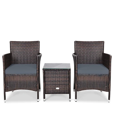 Sugift 3 Pieces Ergonomic Wicker Patio Conversation Set
