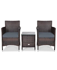 Sugift 3 Pieces Ergonomic Wicker Patio Conversation Set