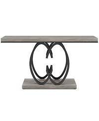 Tribesigns 55 Inch Console Table, Faux Marble Gold Entryway Table with Geometric Metal Base, Modern Narrow Sofa Accent Table (White & Gold)