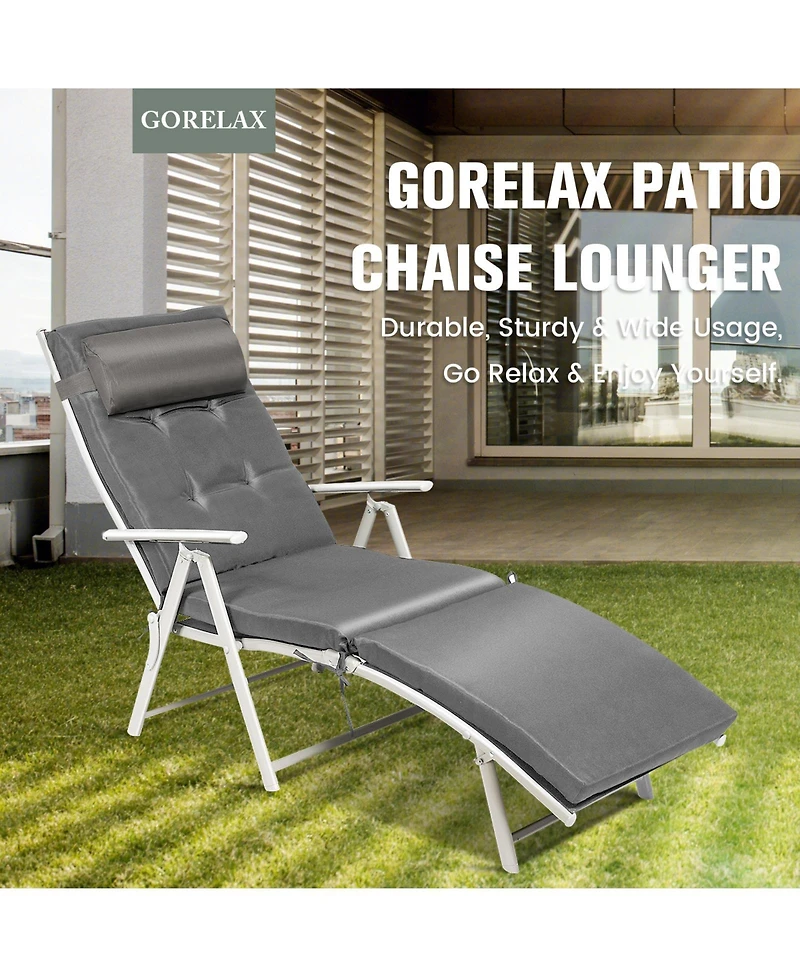 Inolait Adjustable Outdoor Lightweight Folding Chaise Lounge Chair with Pillow-Grey