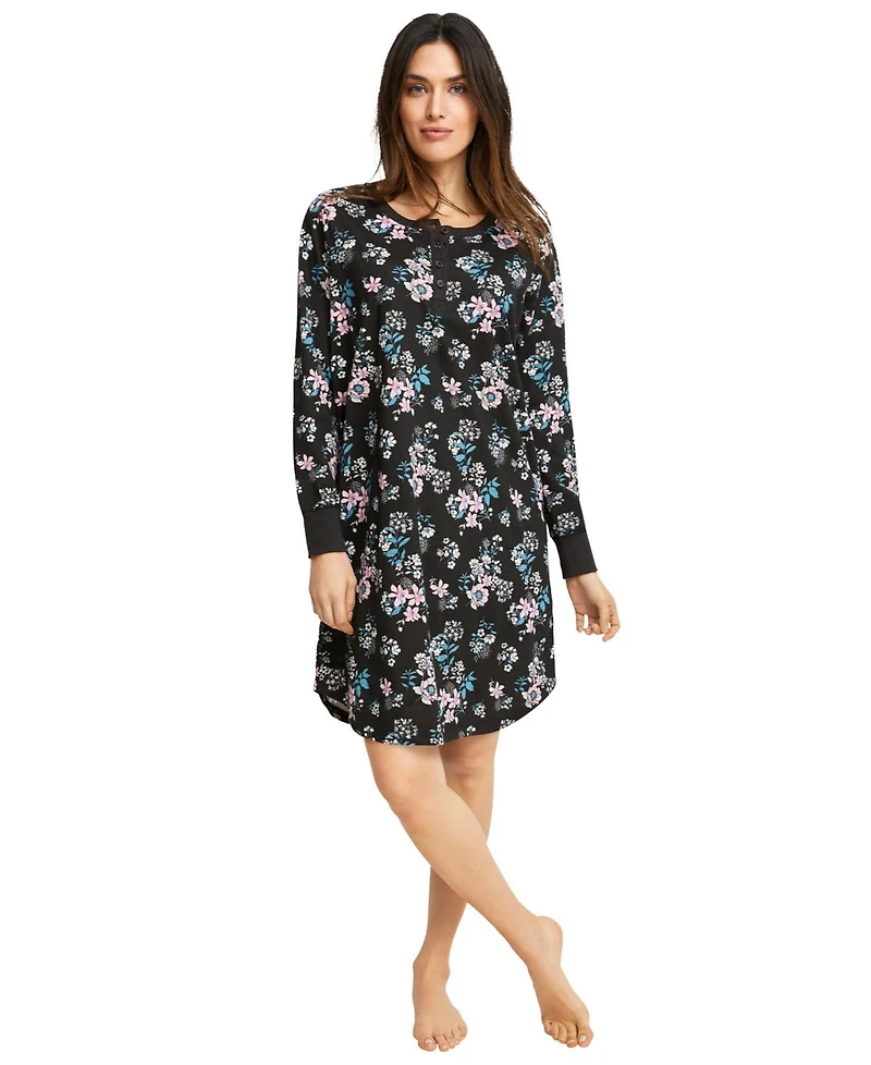 ellos Women's Plus Long Sleeve Henley Sleepshirt