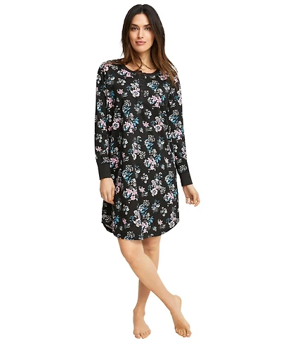 ellos Women's Plus Long Sleeve Henley Sleepshirt