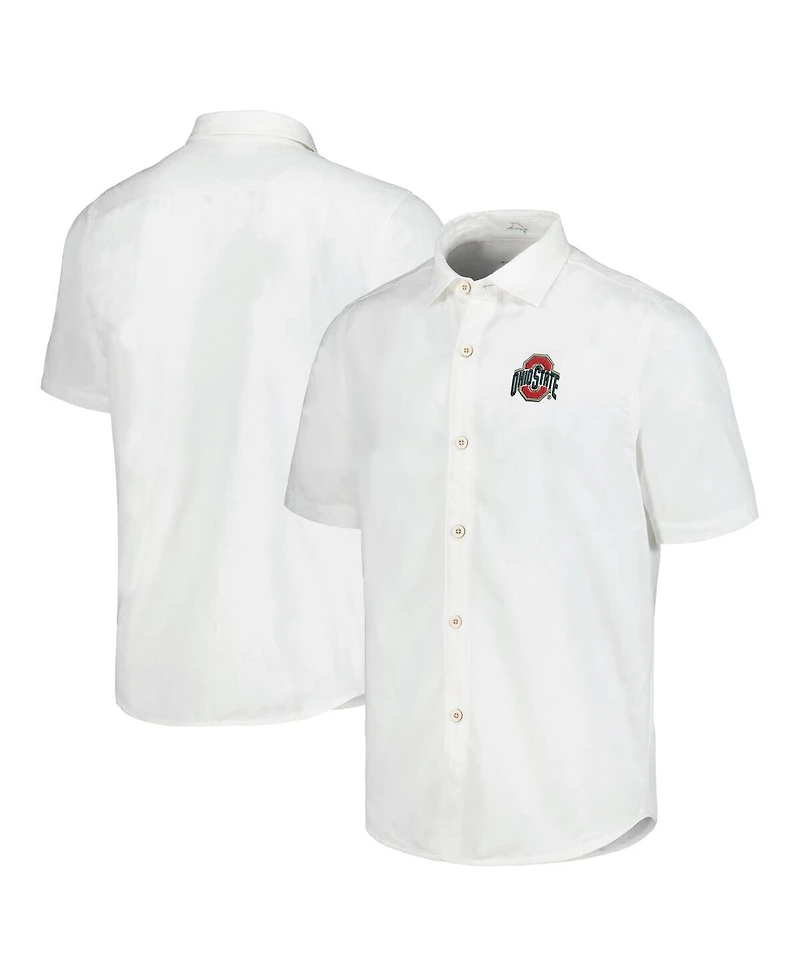 Tommy Bahama Men's White Ohio State Buckeyes Coconut Point Palm Vista IslandZone Camp Button-Up Shirt