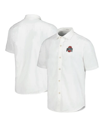 Tommy Bahama Men's White Ohio State Buckeyes Coconut Point Palm Vista IslandZone Camp Button-Up Shirt