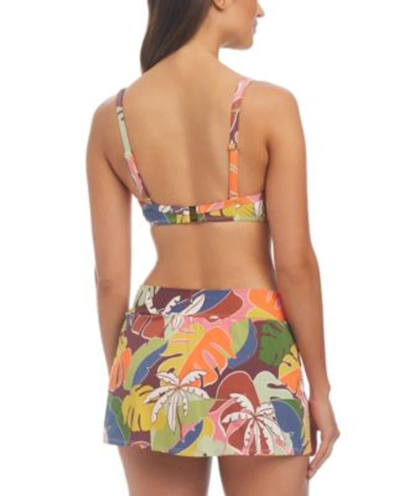 Bleu By Rod Beattie Womens Printed Underwired Bikini Top Draped Skirted Hipster Bottoms