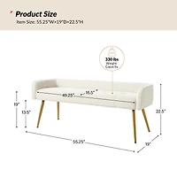 Hulala Home Modern Luis 55.25" Wide Bench with Sturdy Golden Metal Tapered Leg