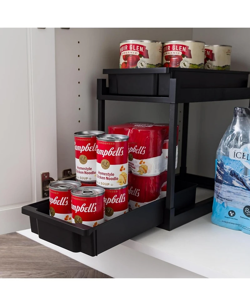 Iris Usa 2-Tier Under Sink Organizer, 2 Pack, Storage with Sliding Drawers - Versatile solution for Office, Kitchen or Bathroom - Black