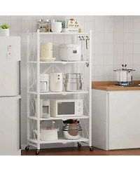 Sugift 5-Tier Folding Storage Shelves Metal Folding Shelves with Wheels, 750Lbs Capacity, White