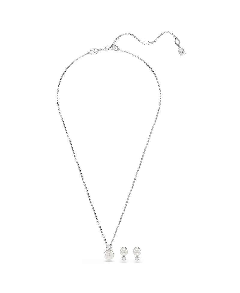 Swarovski Crystal Pearl, Round Cut, White, Rhodium Plated Matrix Set